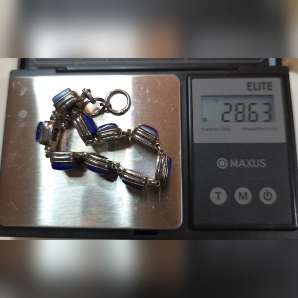 VINTAGE BLUE LAPIS BRACELET SET IN STERLING SILVER 925 7 INCHES 28.63 Grams - Picture 6 of 7